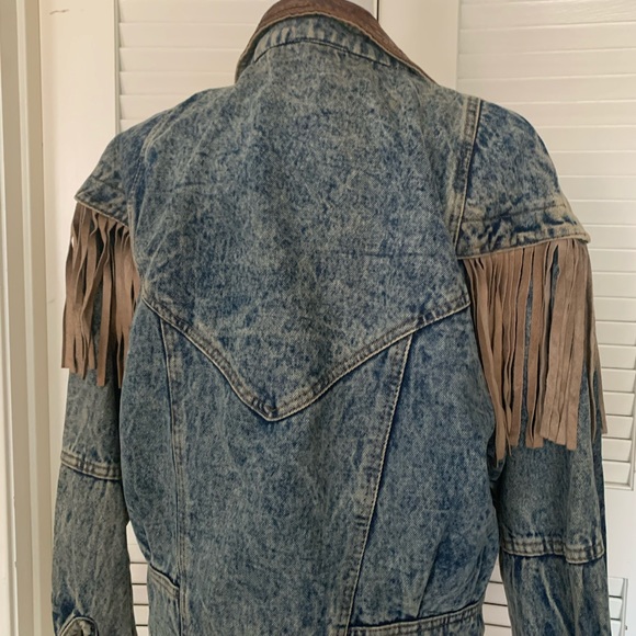 Vintage Havoc Fringe Denim Jacket Leather Trim - Picture 4 of 5
